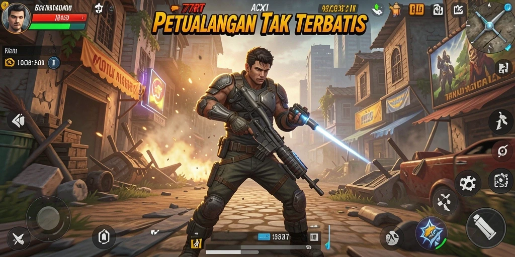 Tampilan gameplay seru dalam pertarungan Action 77RT.
