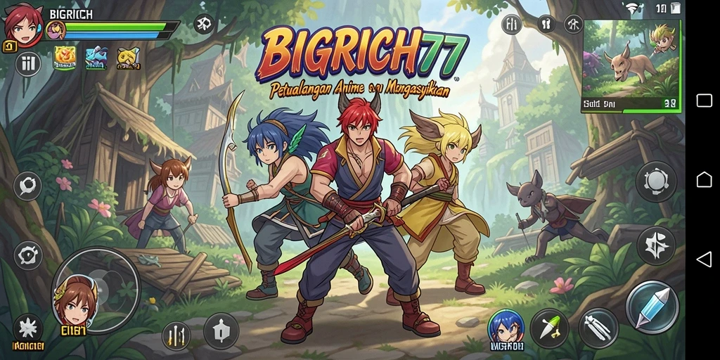 Tampilan menarik dari gameplay <strong>BIGRICH77</strong> dengan karakter anime yang hidup.