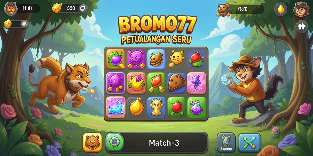 Tampilan gameplay seru di BROMO77 dengan kombinasi warna-warna cerah.