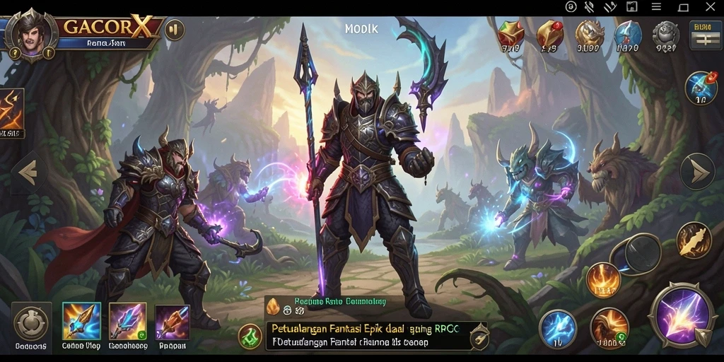 Screenshot gameplay GACORX menampilkan aksi pertempuran epik dan grafis yang menawan.