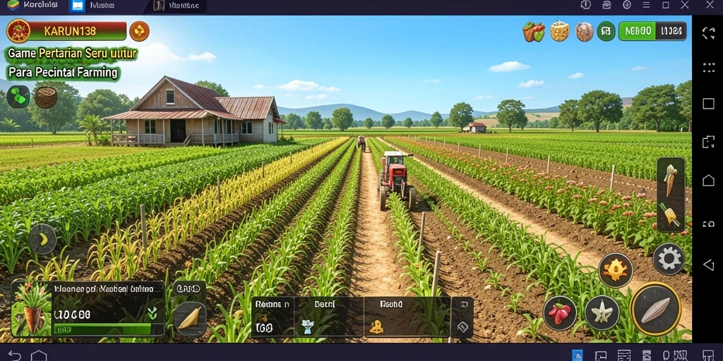 Tampilan utama gameplay <strong>KARUN138</strong> dengan berbagai kegiatan pertanian yang seru.