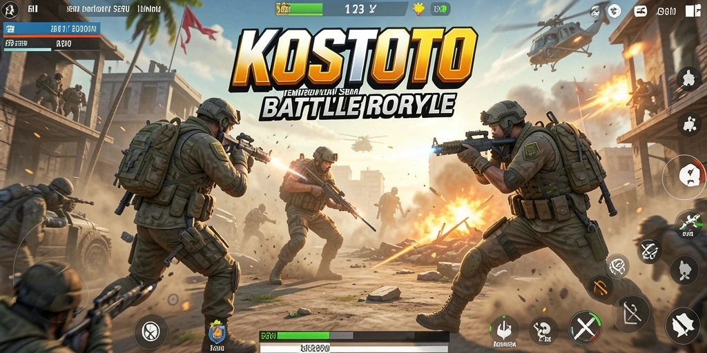 Screenshot gameplay KOSTOTO yang menunjukkan aksi pertempuran seru.