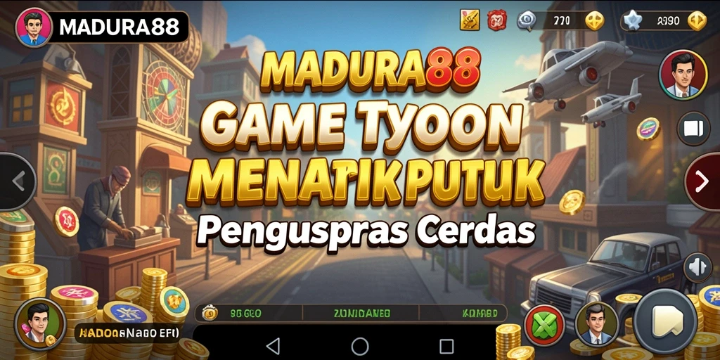 Tampilan gameplay <strong>MADURA88</strong> yang menggambarkan pengelolaan bisnis yang intens.
