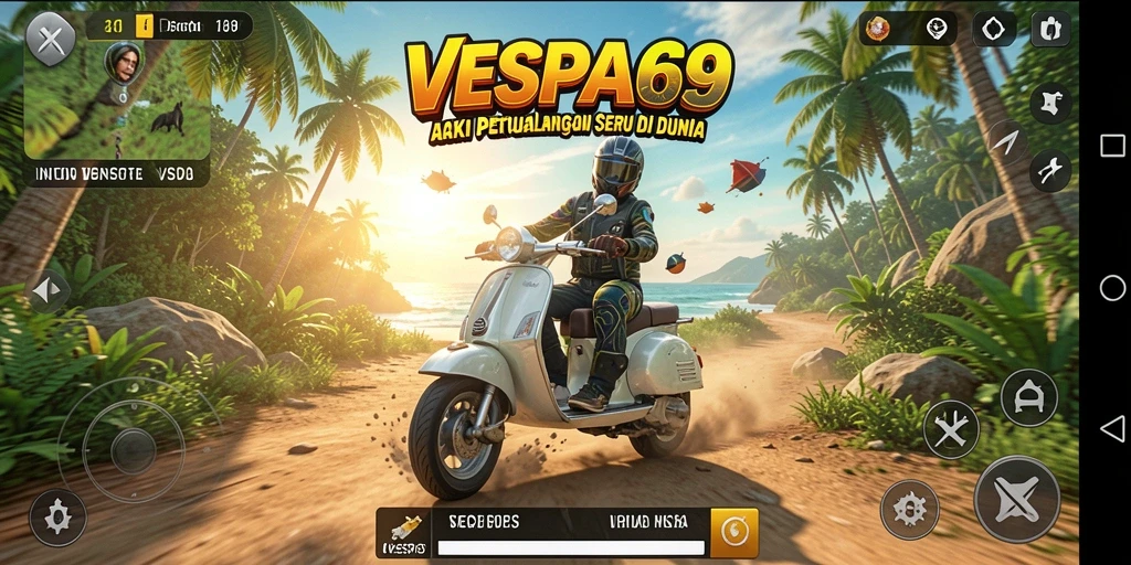 Screenshot gameplay VESPA69 menampilkan aksi balapan yang mendebarkan.