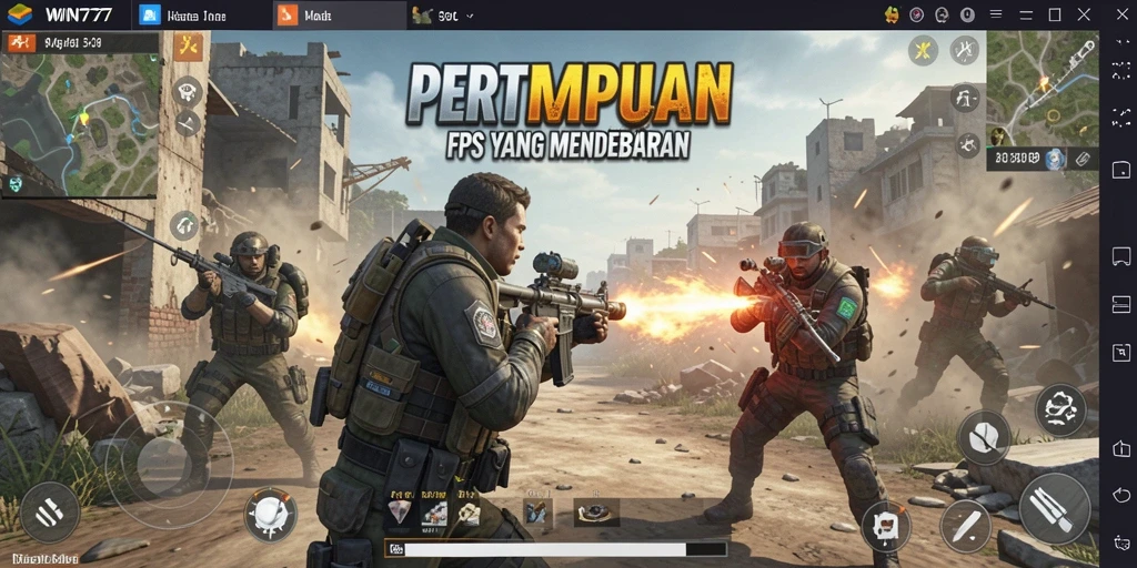 Tampilan gameplay seru dalam pertempuran FPS yang mendebarkan.